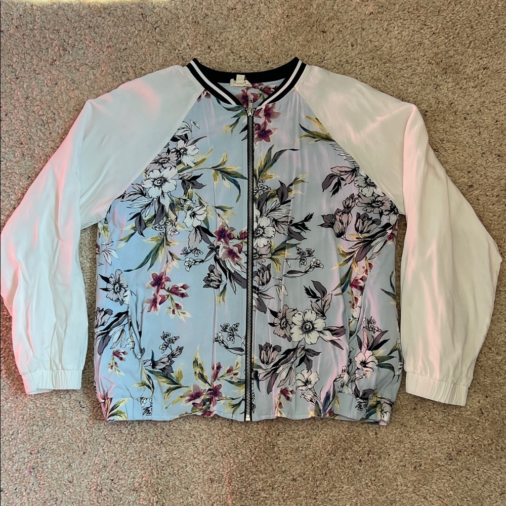 Floral Women's BomberJacket with White Sleeves